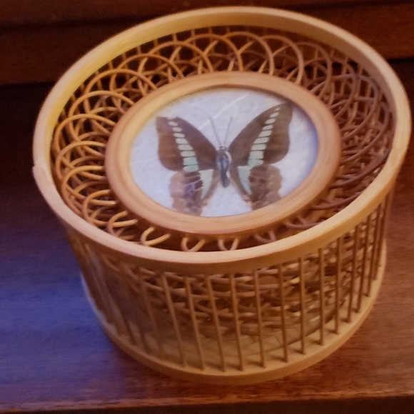 Bamboo Wicker Butterfly Coaster Set. - Picture 1 of 7